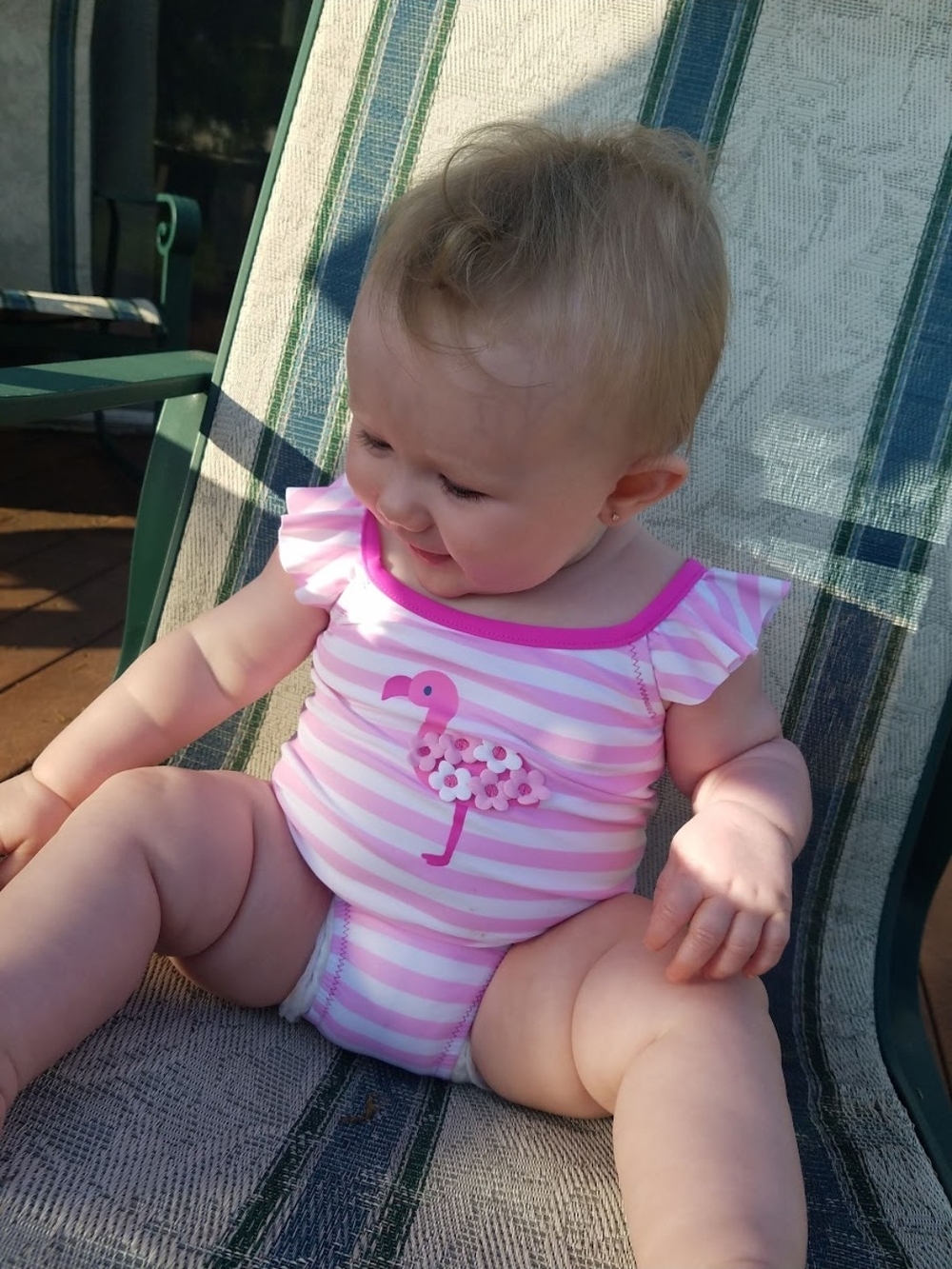 Pink Striped Baby One-Piece Swimsuit with Flamingo